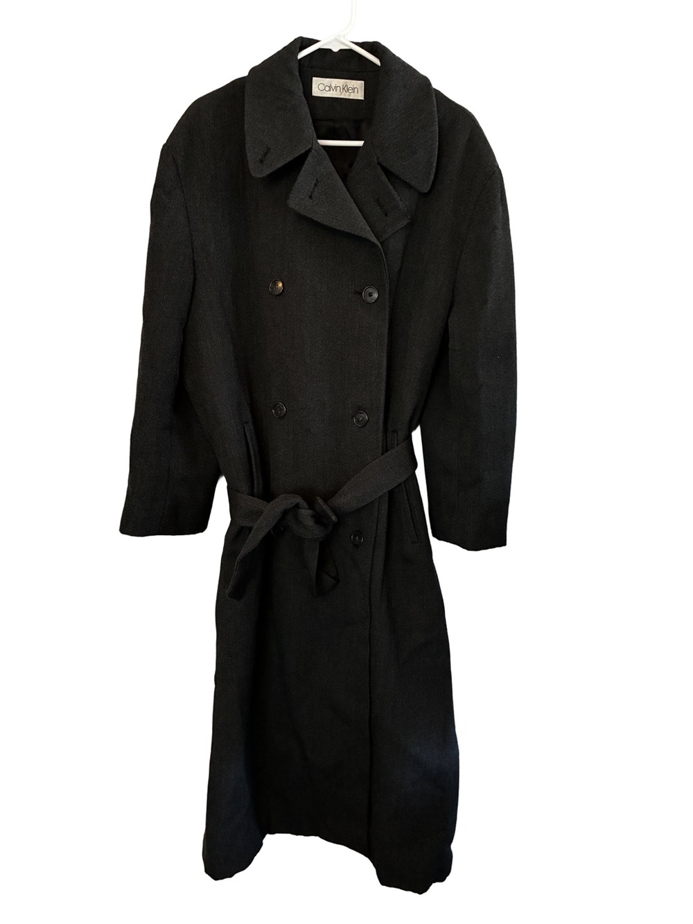 Vintage Calvin Klein 100% Wool Trench Coat Gray Made USA